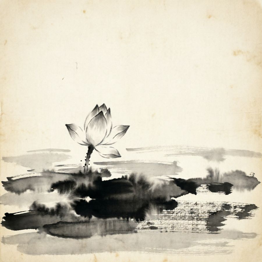 a lotus bud rising from still water at dusk — rendered by Lotus Diffusion-1