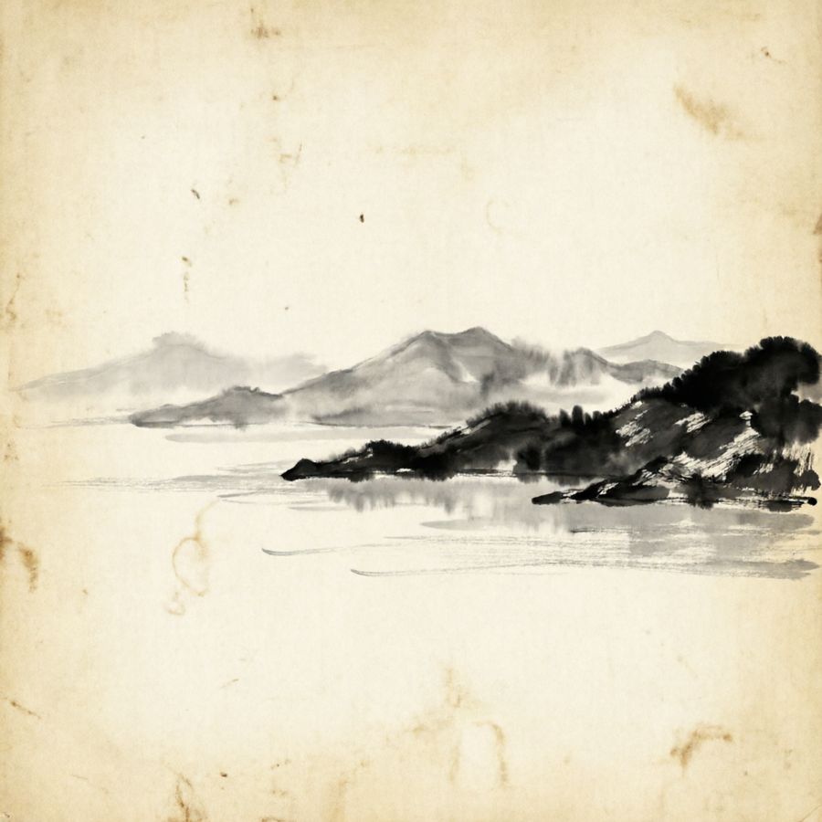 mountain ridges receding into mist over a bay — rendered by Lotus Diffusion-1